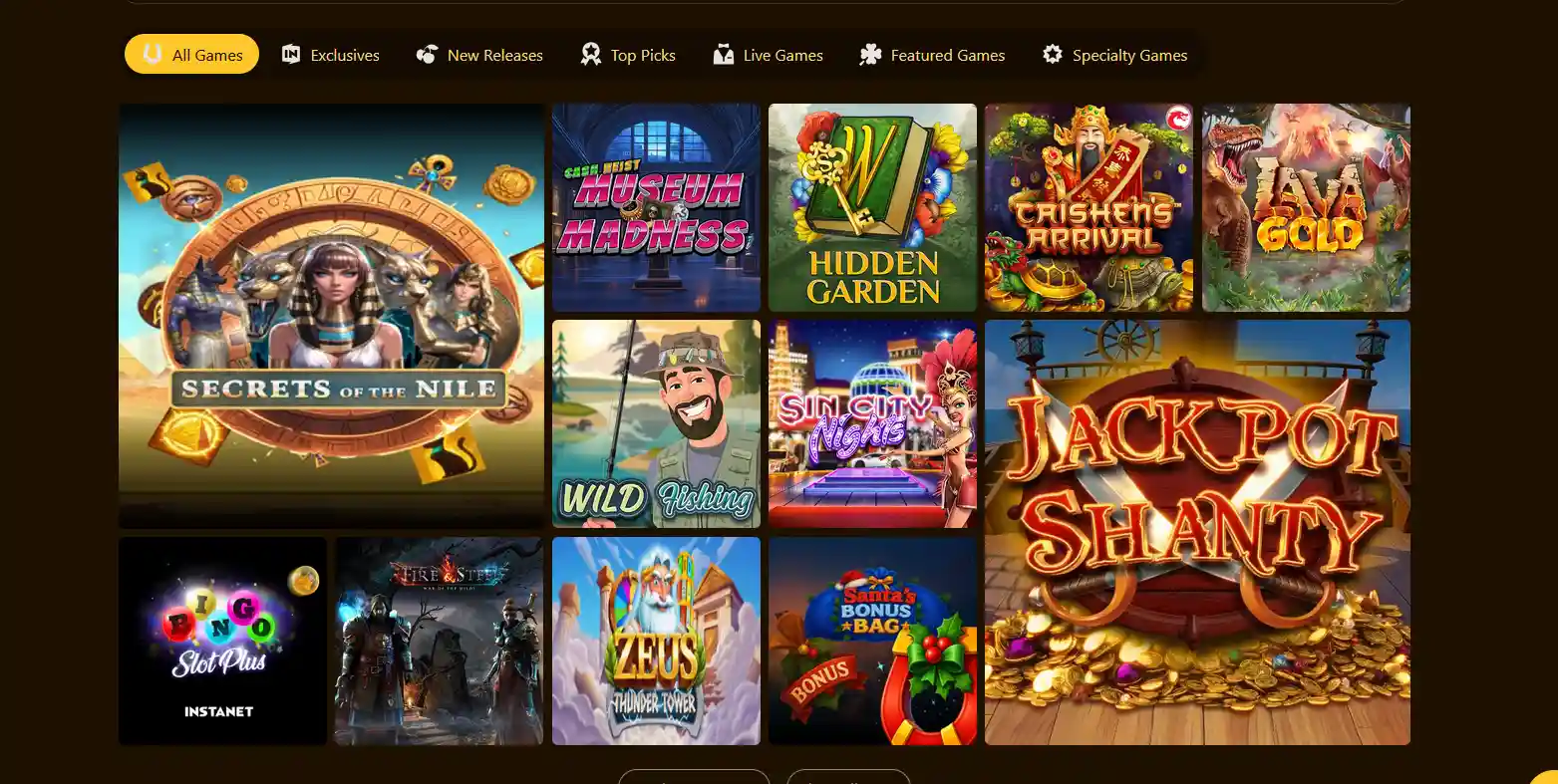 Golden Lady Casino, herní lobby s výherními automaty a živým kasinem